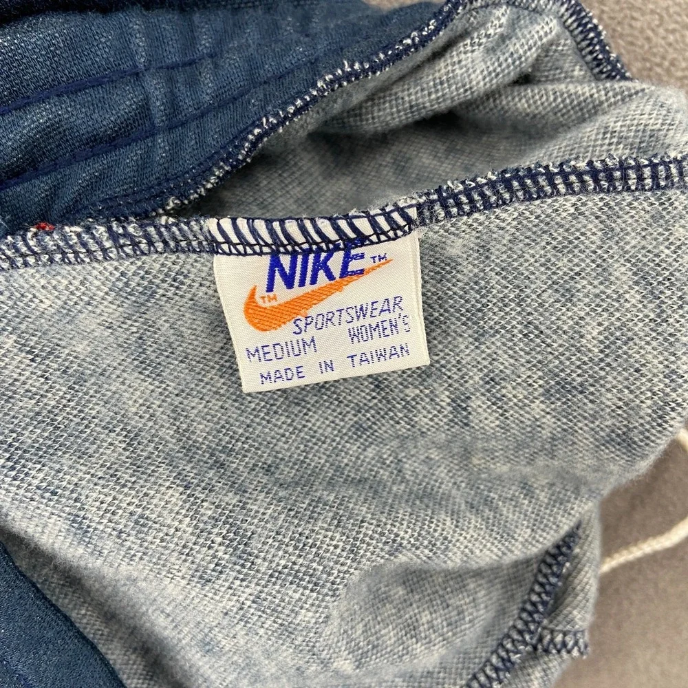 Vintage 70s Nike Sportswear Track Pants Sz M Blue Seamed Script Logo‎ Ankle Zip